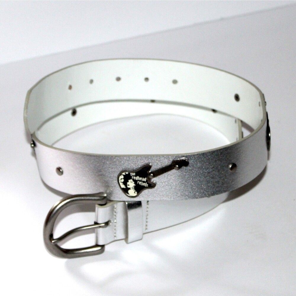 Guitar Belt Silver L Large Unisex Bonded Leather 42" Rock Music glam emo
